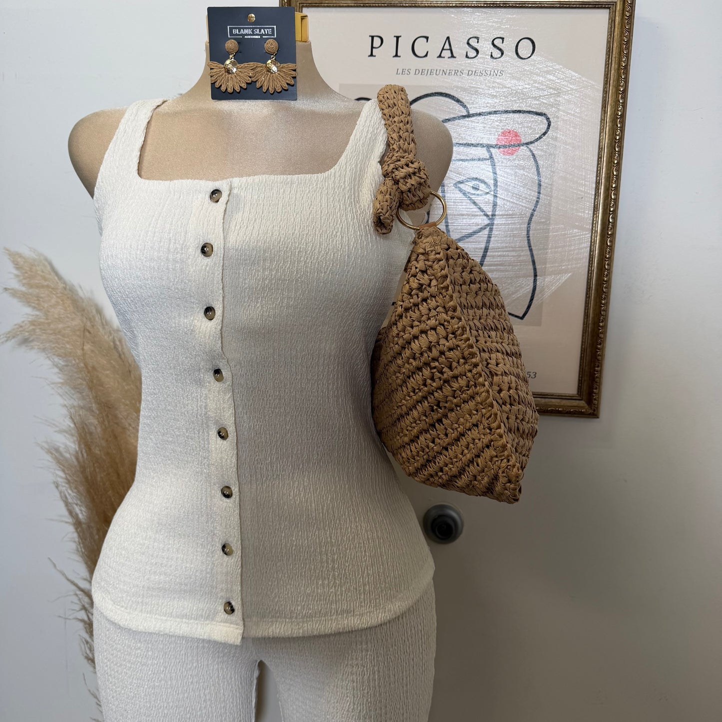 Square neck Vest & Flare Pant set-Ivory