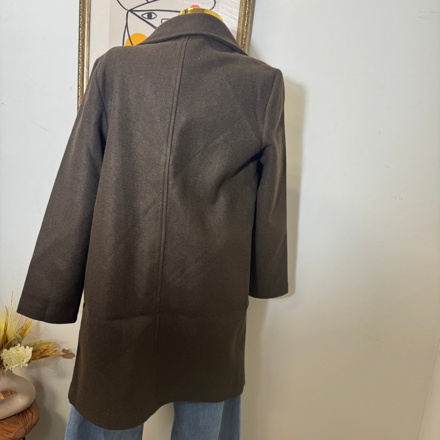 Notched Lapel Long Sleeve Coat-Brown
