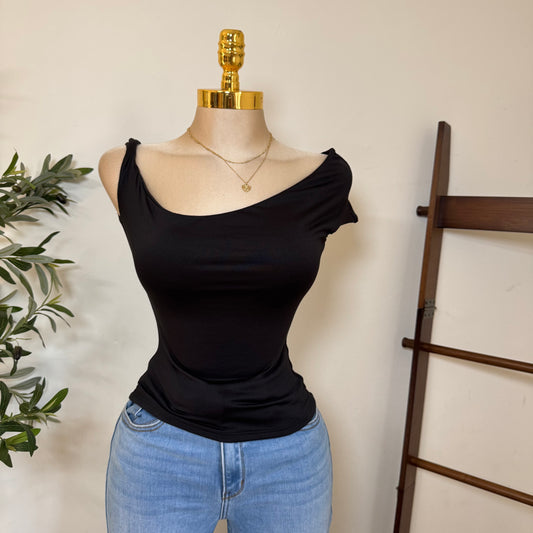 Asymmetrical Double Layered Top-Black