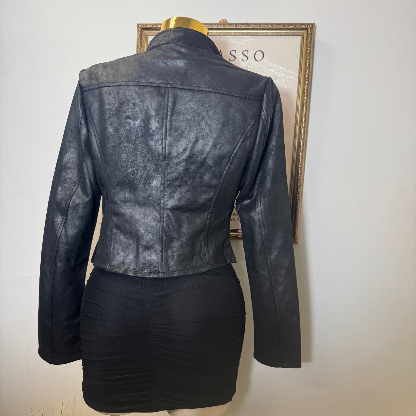 Suede Biker Jacket With Zipper-Black