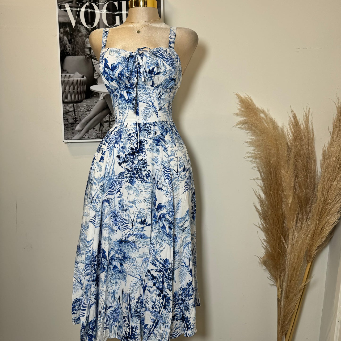Picnic Corset Dress-Blue/White