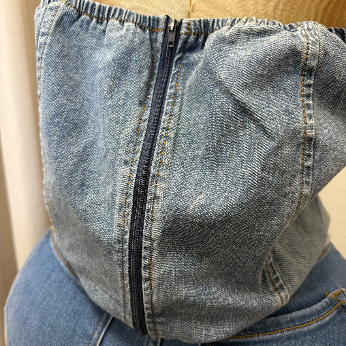 PL-Halter denim Belted top-Blue