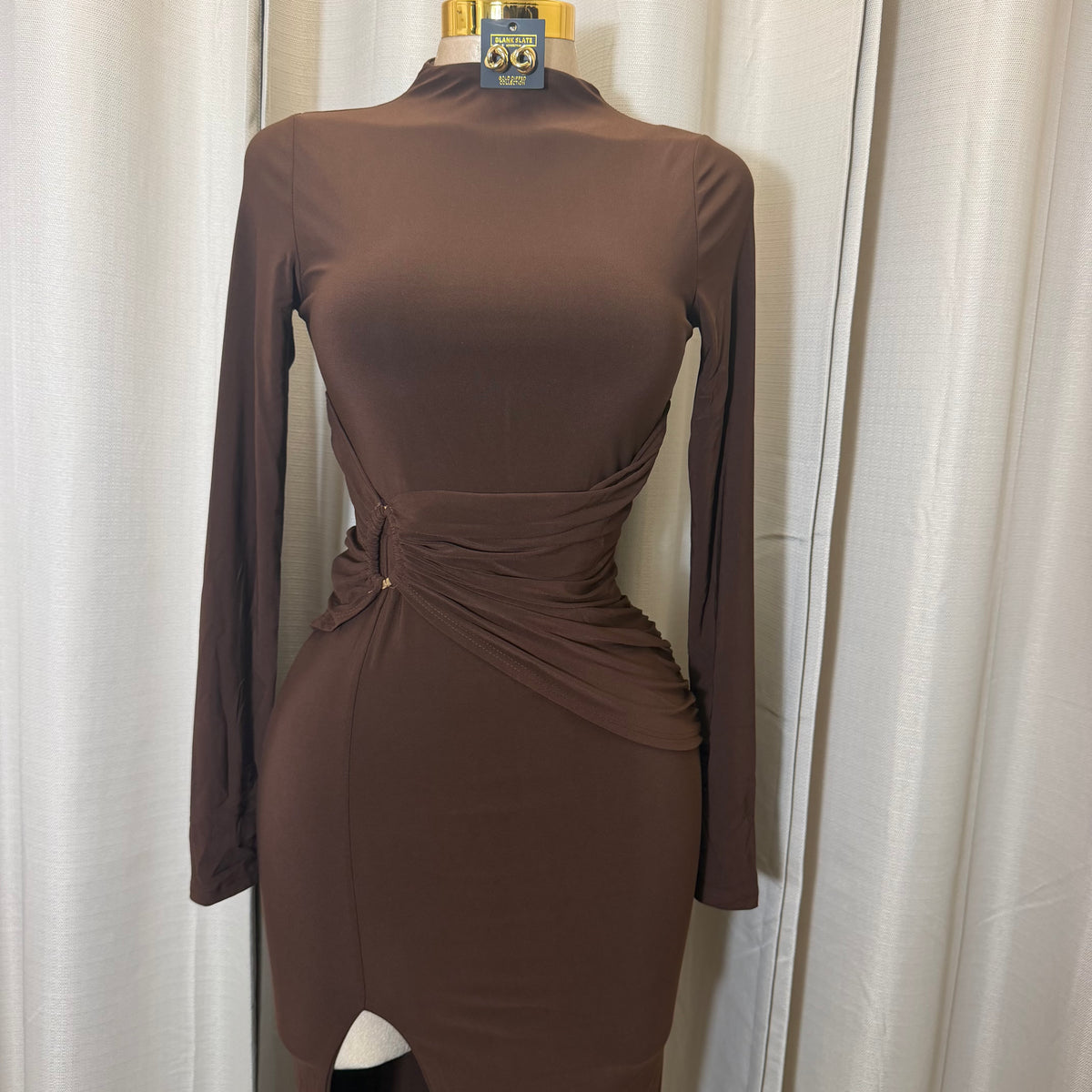 Front Trim Wrap Maxi Dress-Brown