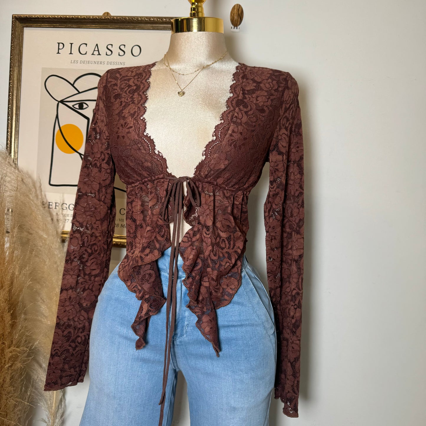 Sexy Long Sleeve Top-Brown