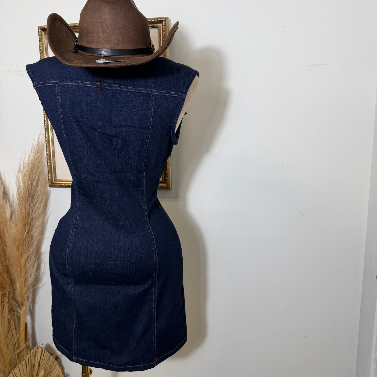 Sleeveless Denim Mini Dress-Indigo
