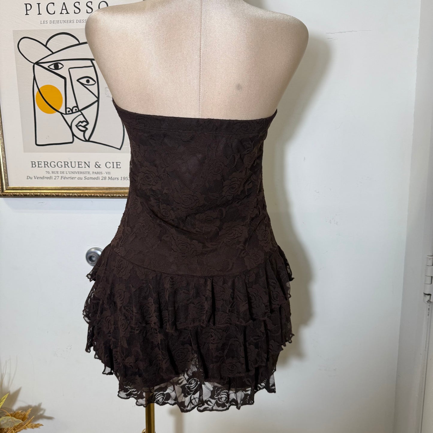 Tube Lace Tiered Romper Cont-Brown
