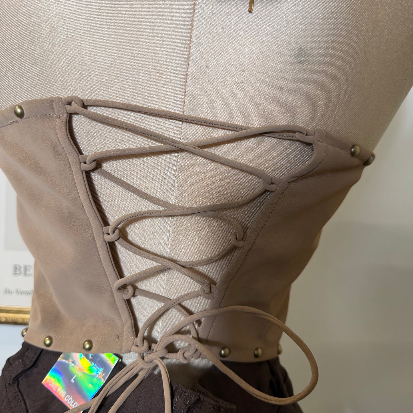 Western Lace Corset Top -Taupe