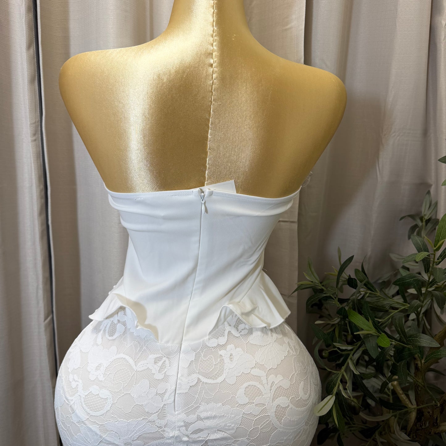Strapless Corset Lace Midi Dress-White