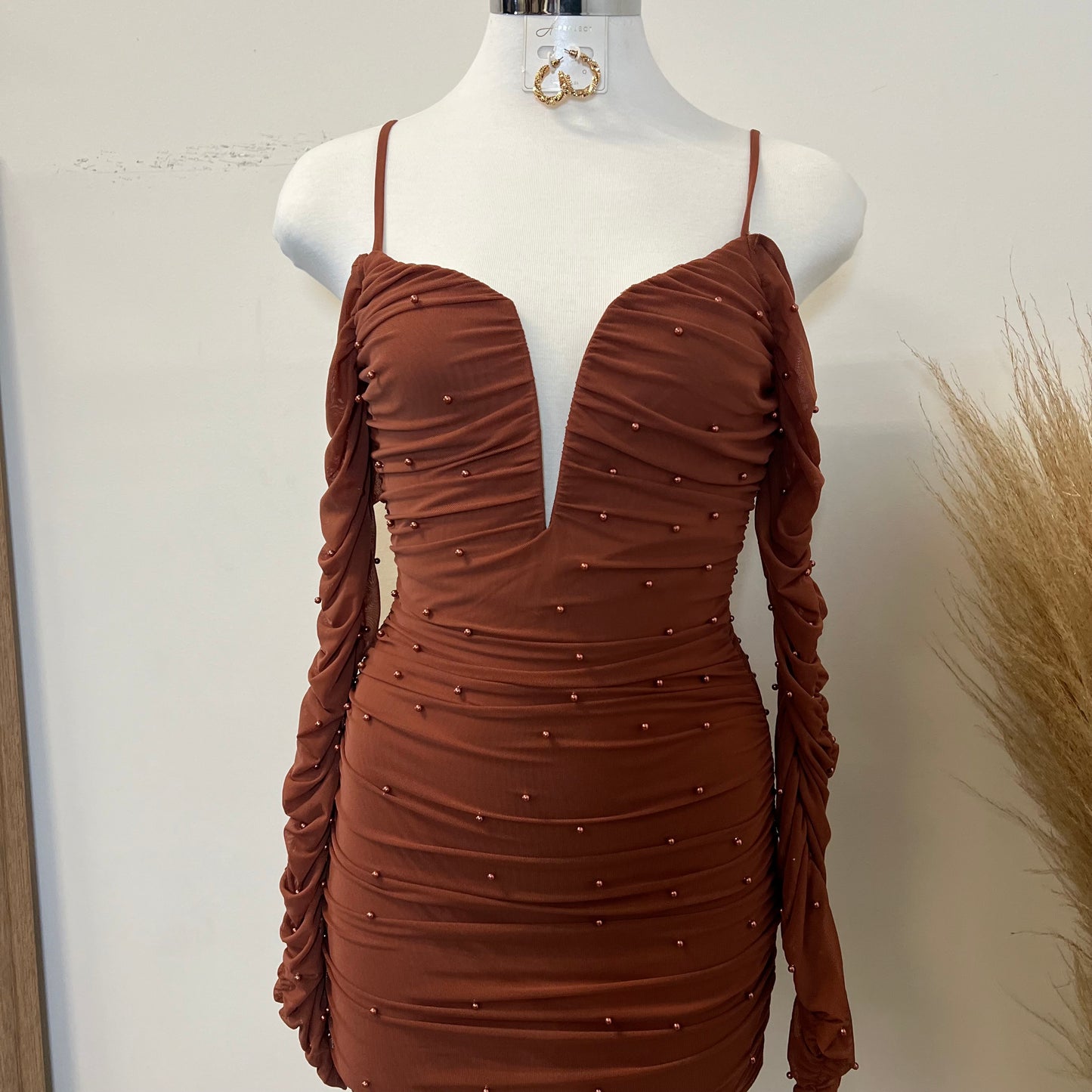 Livia Pearl Dress-Brown