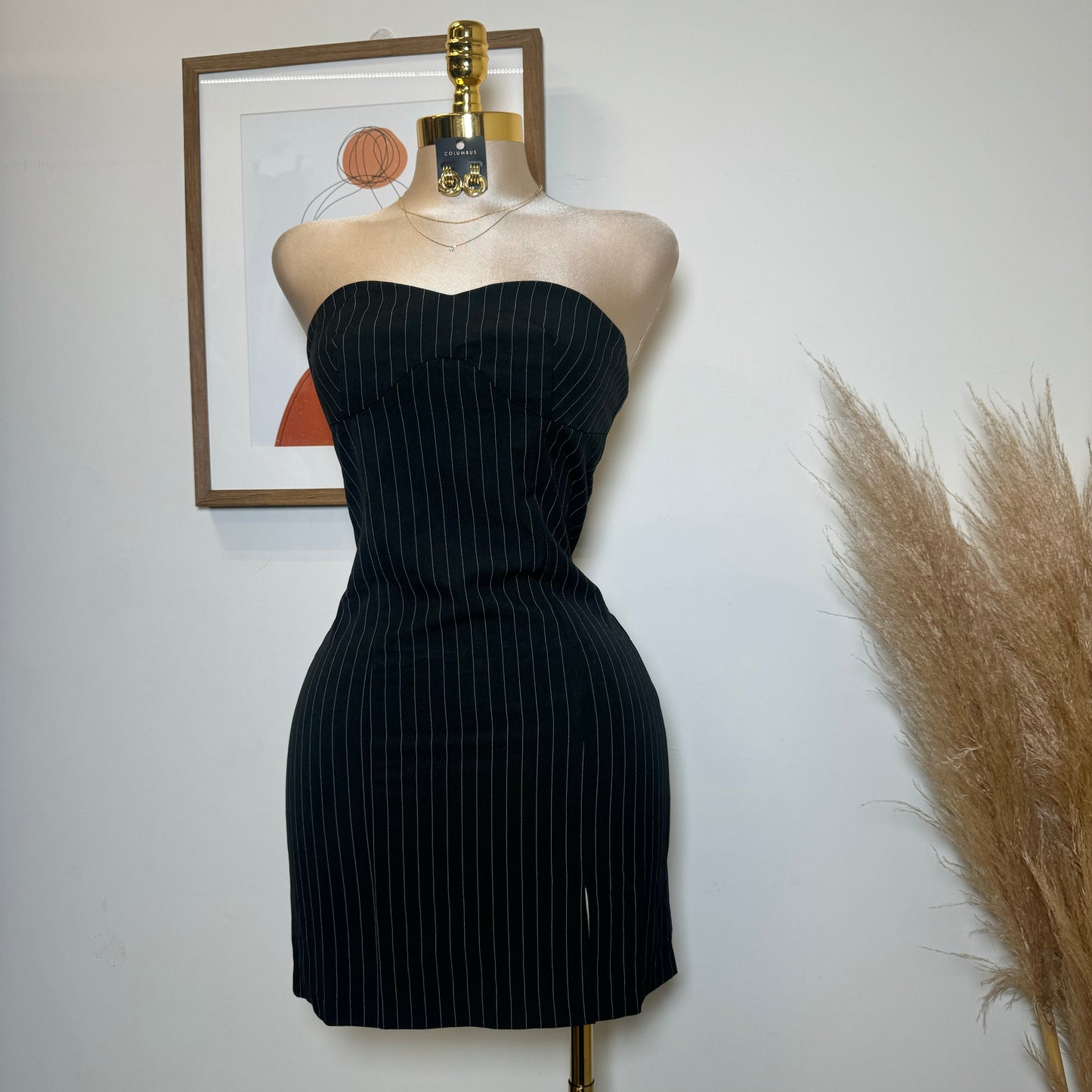 Rauw Strapless Striped Dress-Black