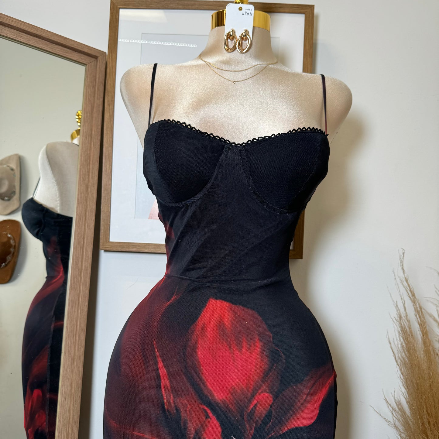 Alivis Mesh Spaghetti Dress-Black