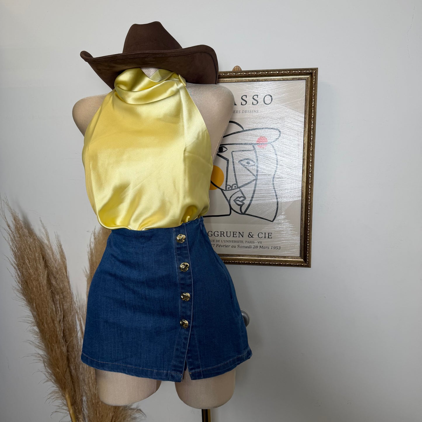 Satin Halter Top-Butter Yellow