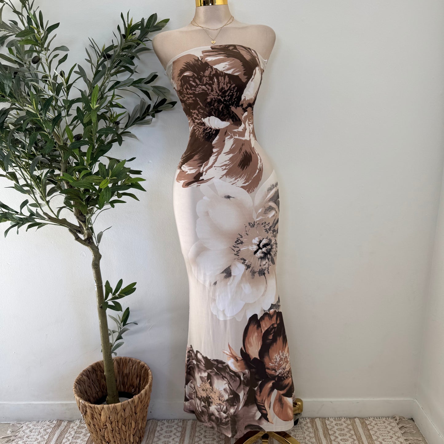 Maxi Strapless Dress-Brown