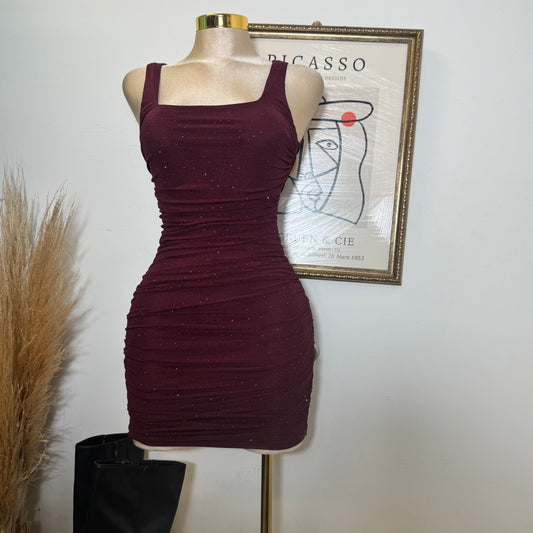 Jennica Rhinestone Dress-DK Cherry