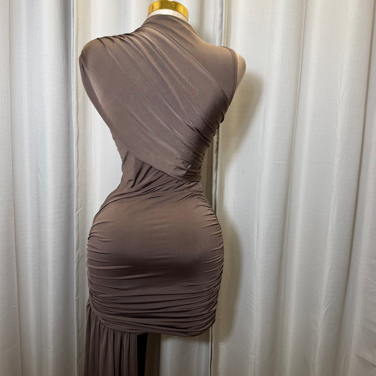 Asymmetric Wrap Dress-Mocha