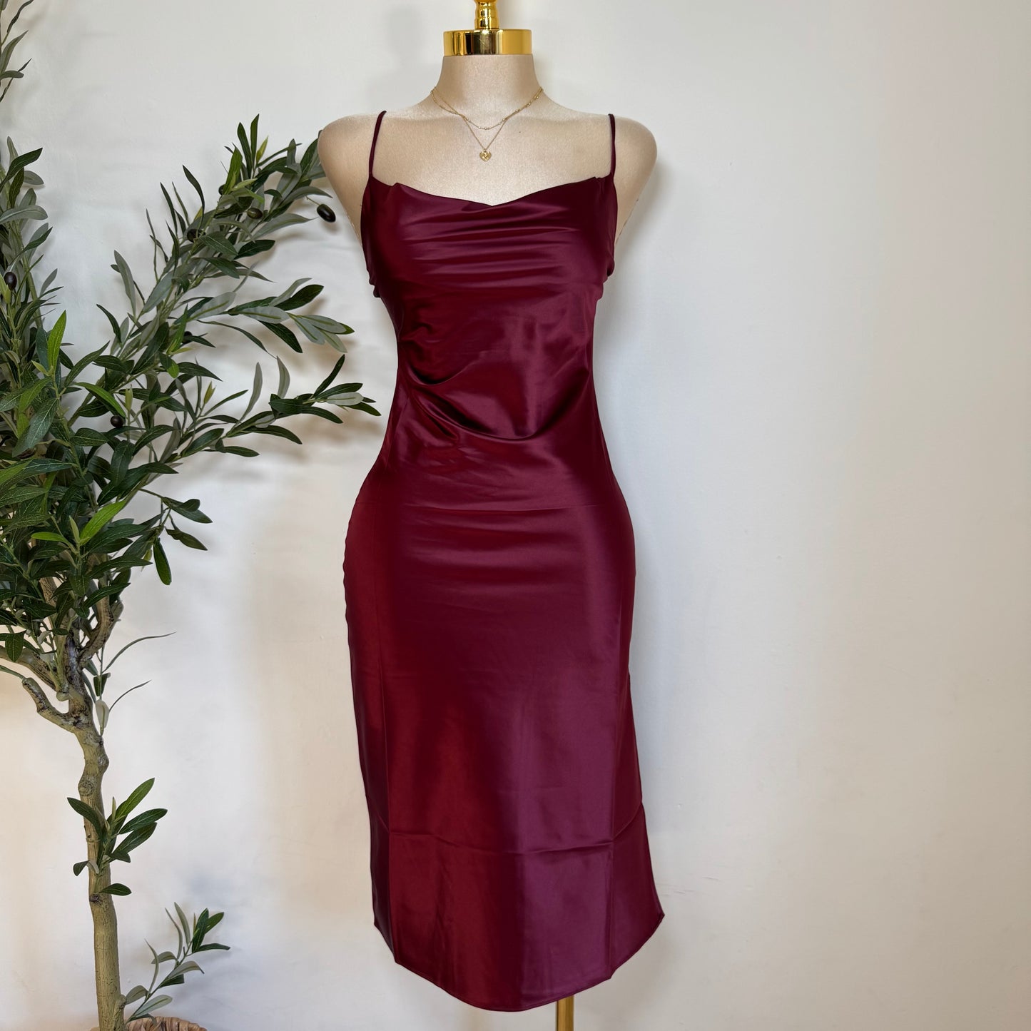 Satin Mermaid Midi Dress-Burgundy