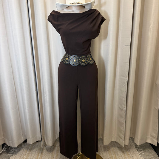 One shoulder Jumpsuit-dark Brown