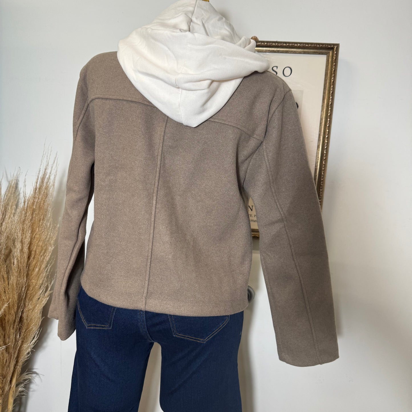 Hoddie Layered Jacket-Brown/Cream