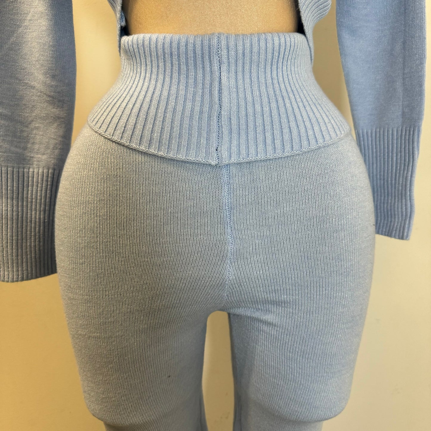 Y2K knitted Pant Set-Baby blue