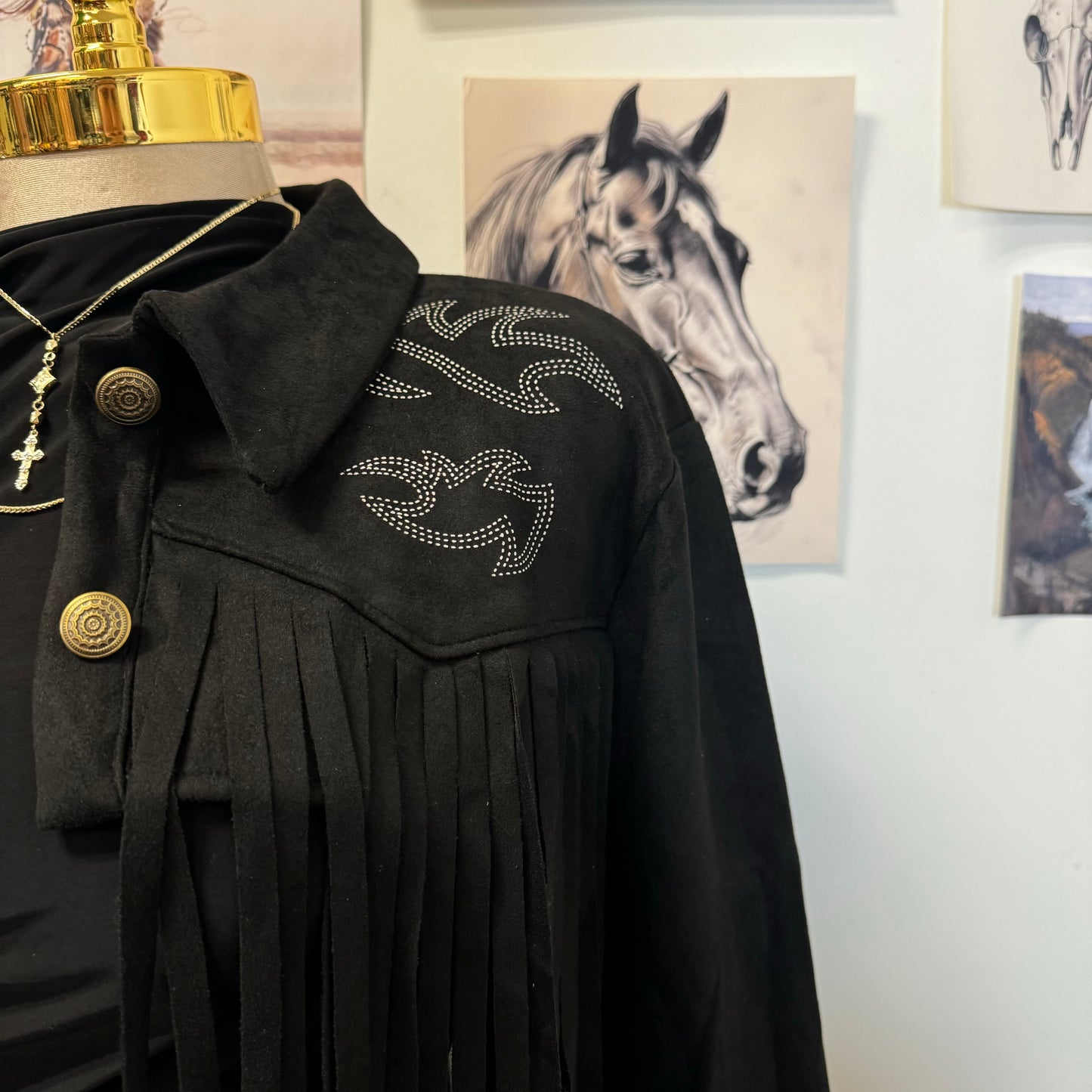 Fringe Suede Western Jacket -Black