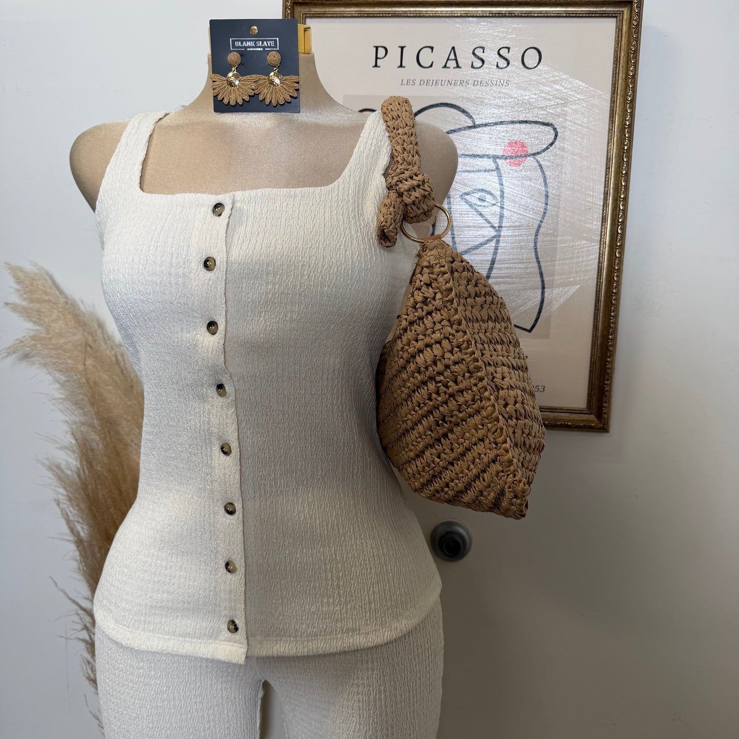 Square neck Vest & Flare Pant set-Ivory