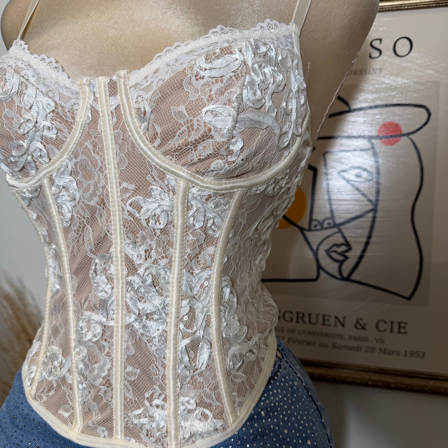 Lace Flower Wire Bra Corset-White