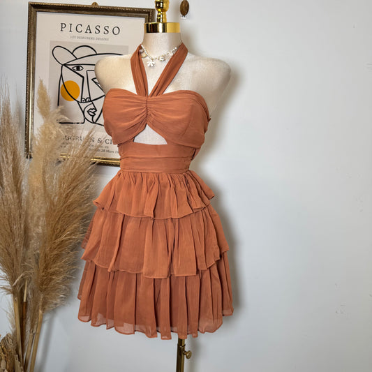 Vallarta Ruffle Dress-Terracotaa