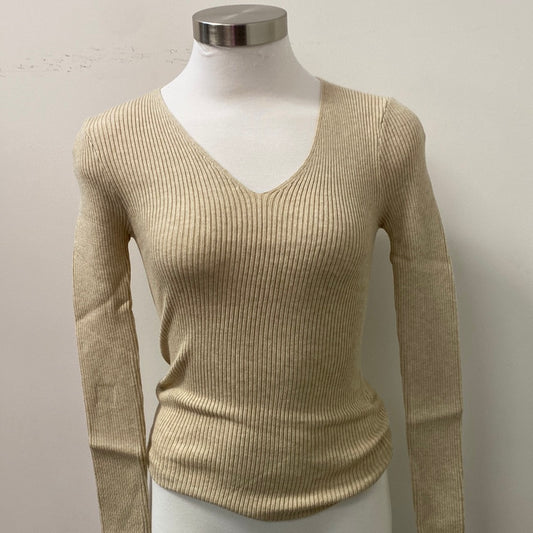 V Neck Sweater Top-Cream