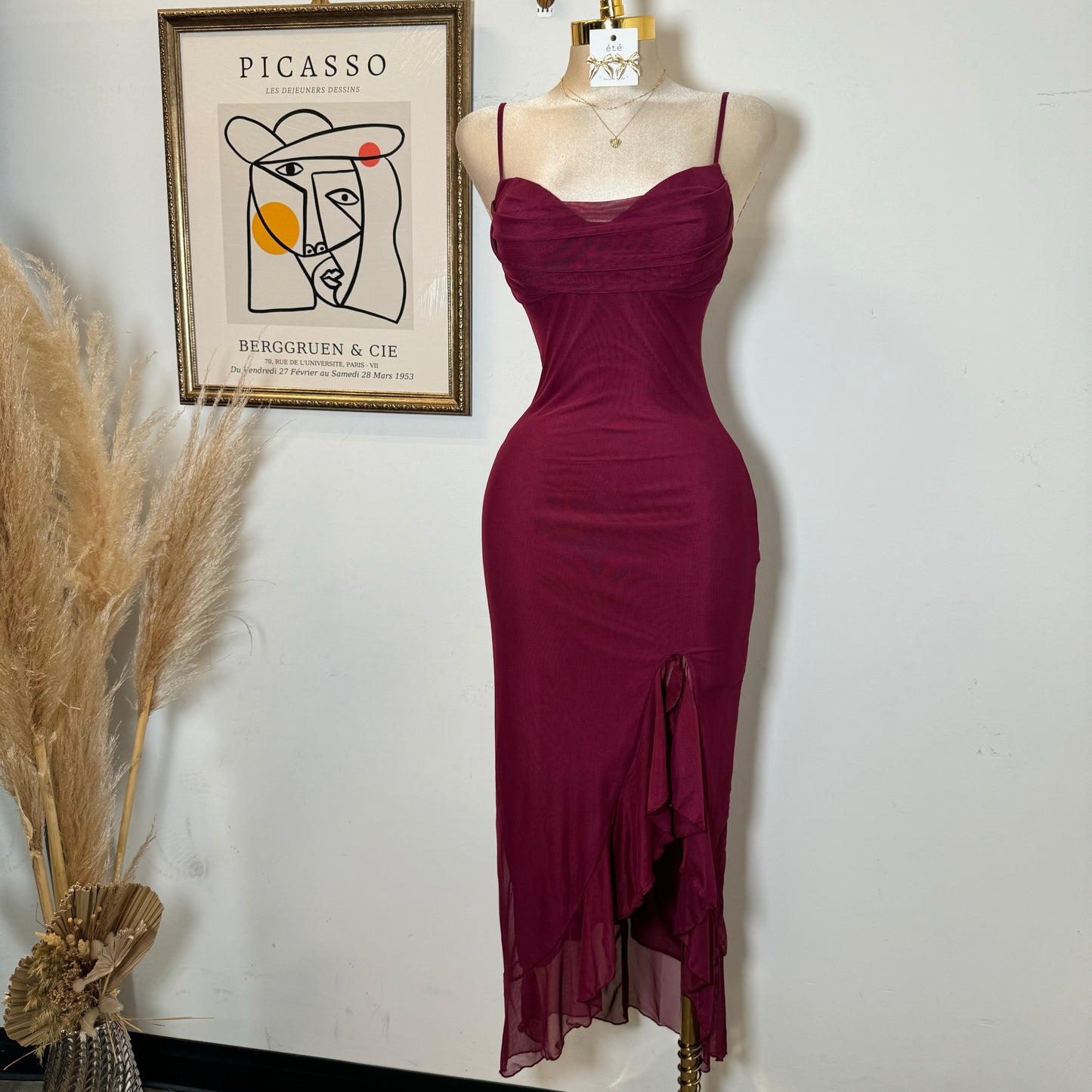 Karil Mesh Dress-Burgundy