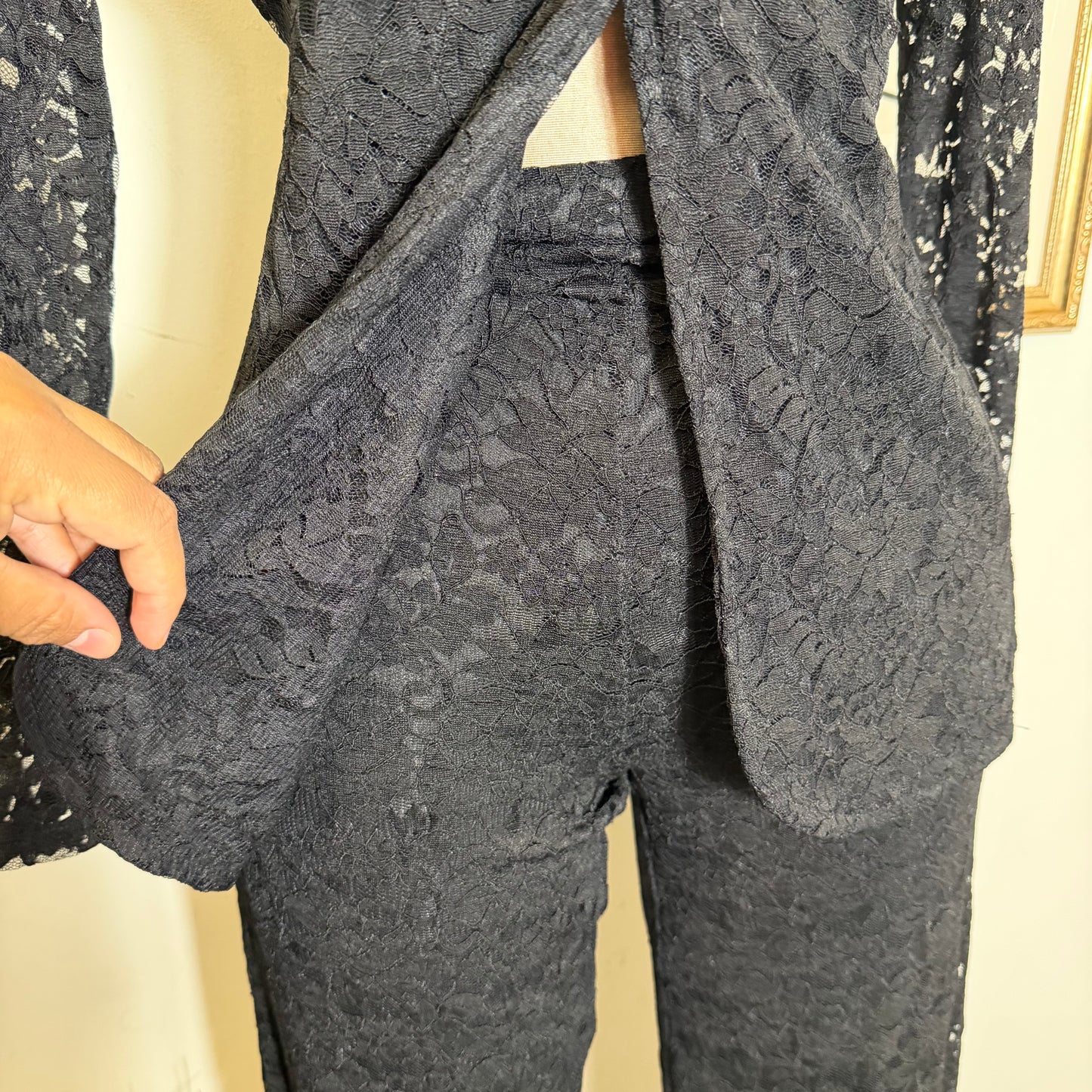 Lace blazer Pant Set -Black