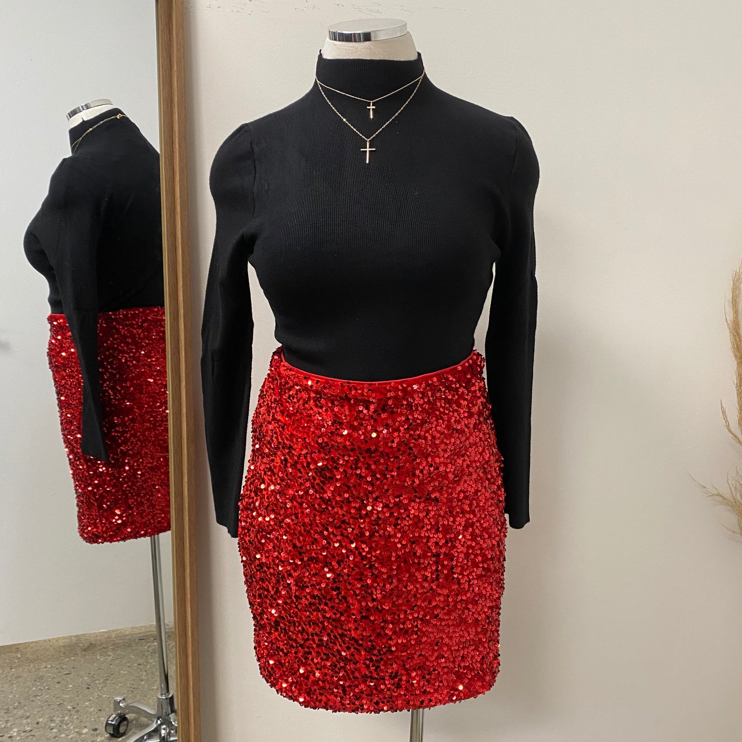 Sequin Skirt PL-Red