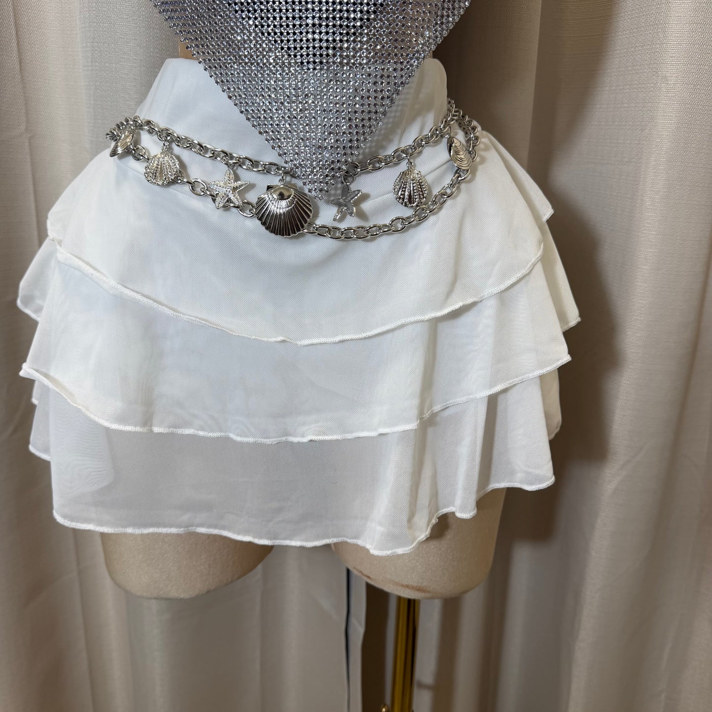 Flare skirt with short underneath-White