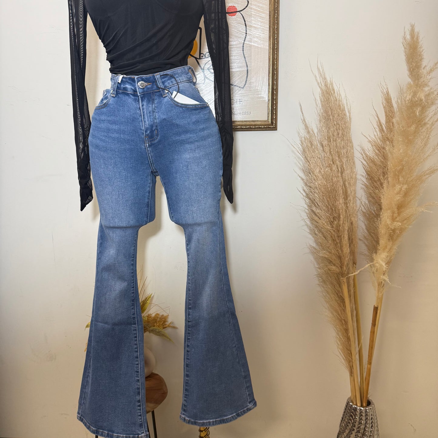 Flare Denim Stretchy Material Jeans- Blue