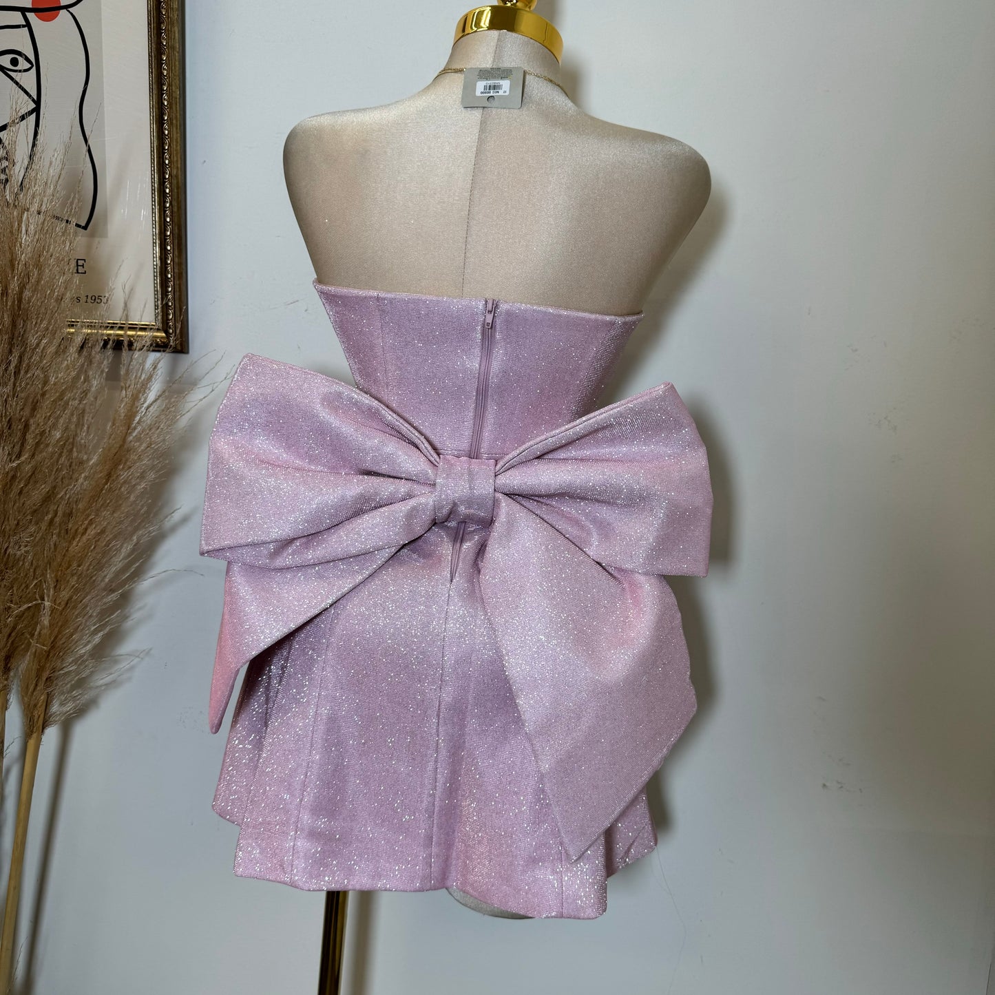 Coqueta Glitter Bow Mini Dress-Pink