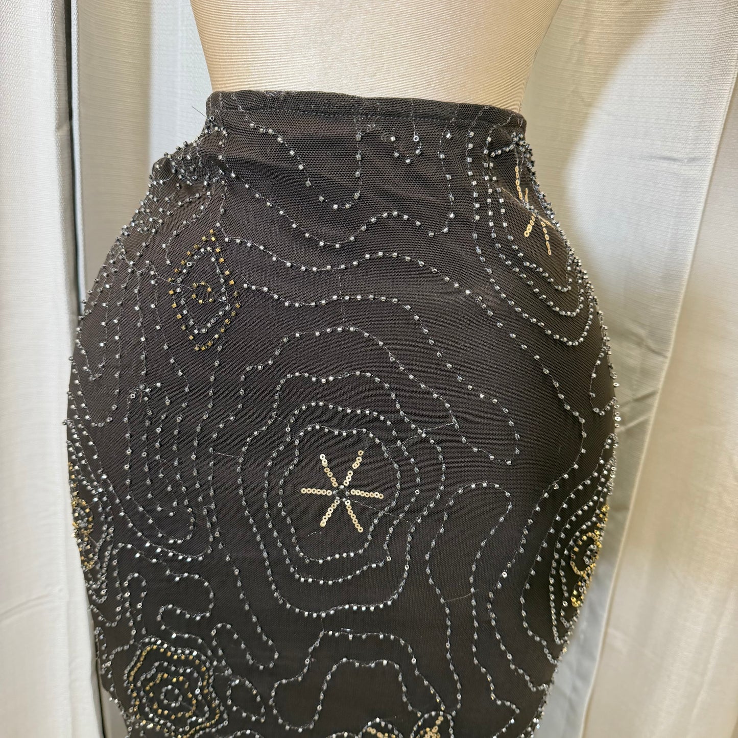 Maxi Skirt Mesh with beads and sequins-Brown
