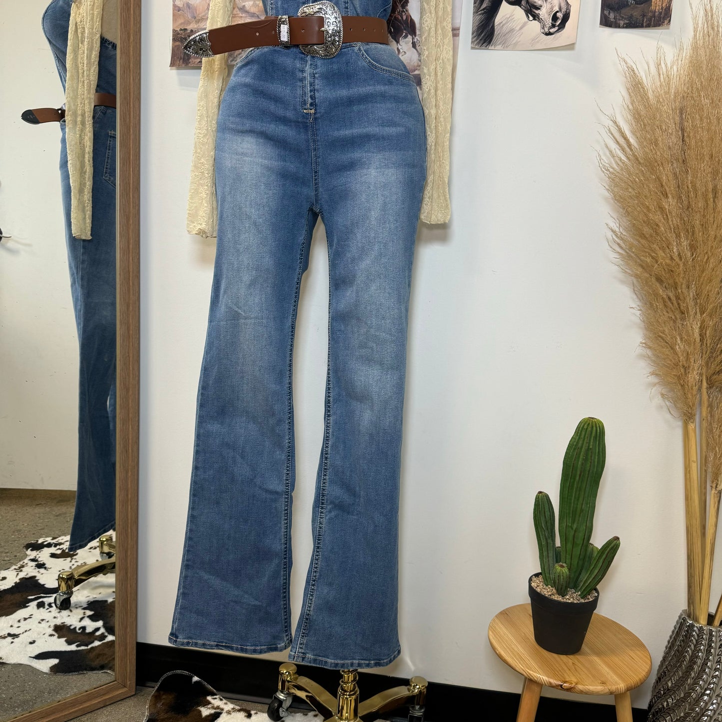 Rodeo Halter Flare Jumpsuit-Denim