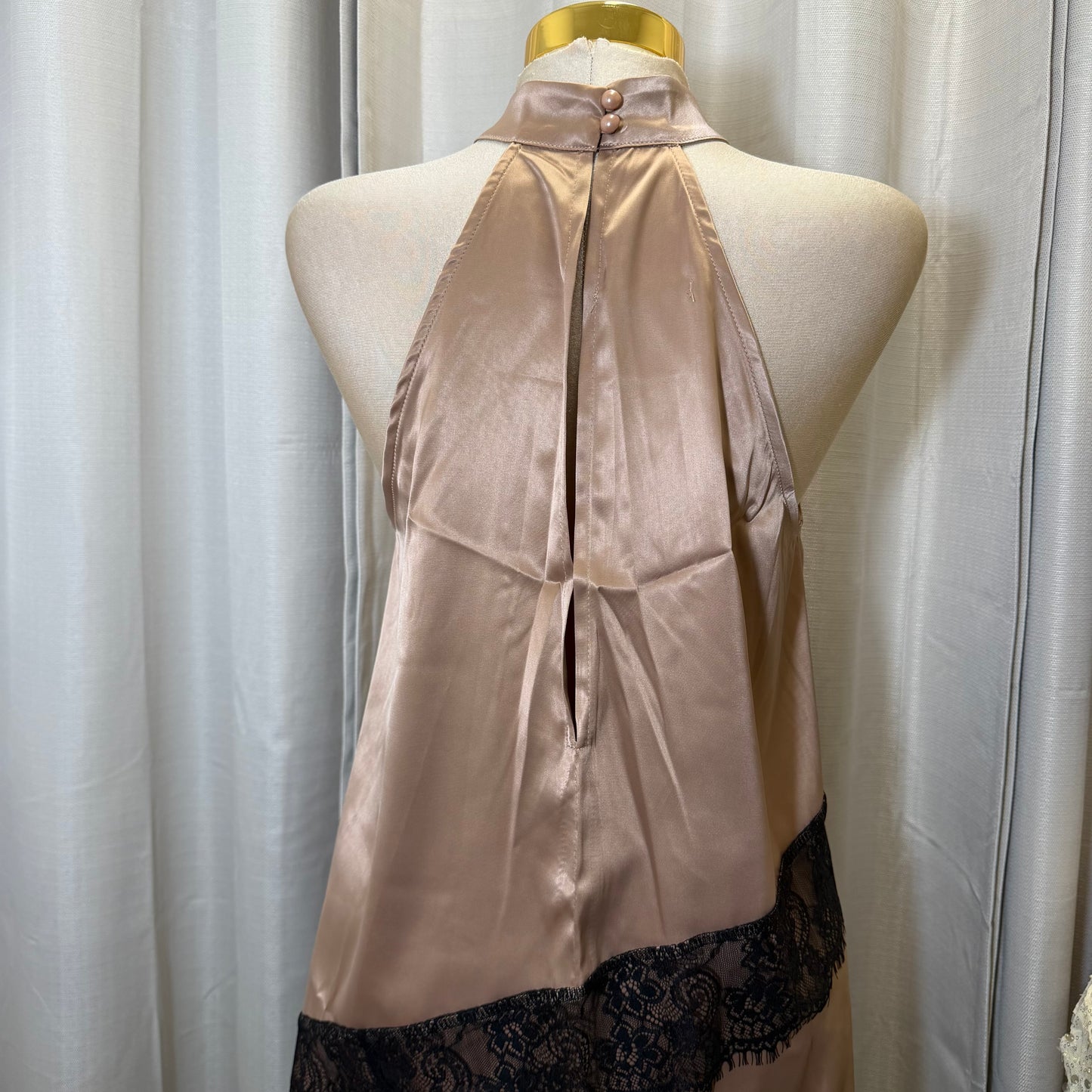Satin Asymmetrical lace Top skirt Set-brown