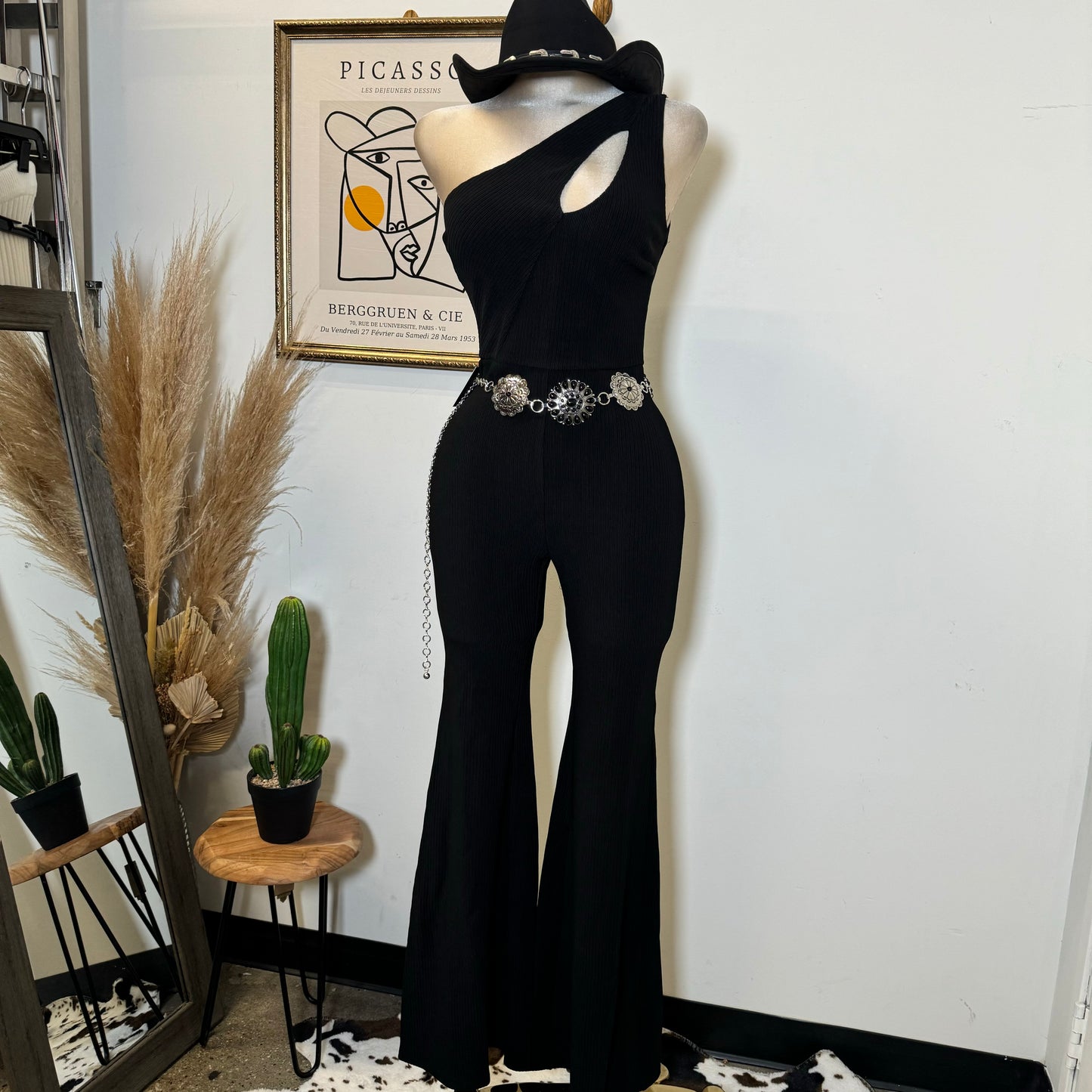 Rib One Shoulder Jumpsuit-Black