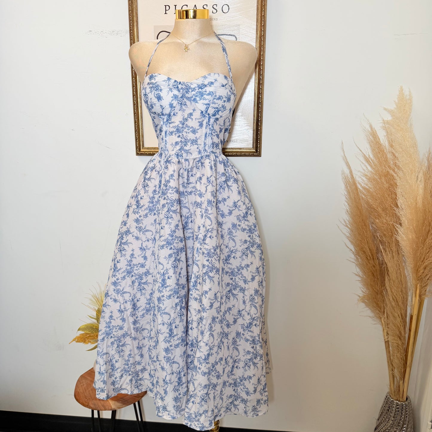 Blue Willow Halter Midi Dress-Navy
