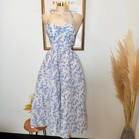 Blue Willow Halter Midi Dress-Navy