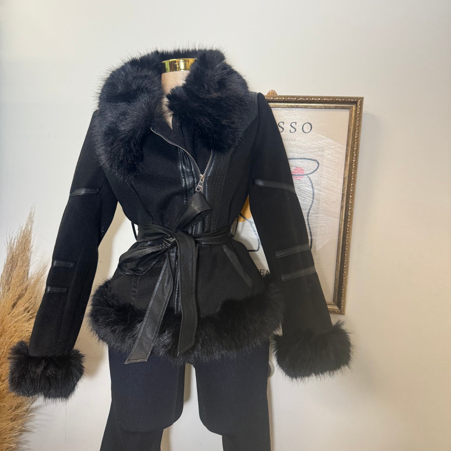 Monaco luxe Sherpa Coat-Black
