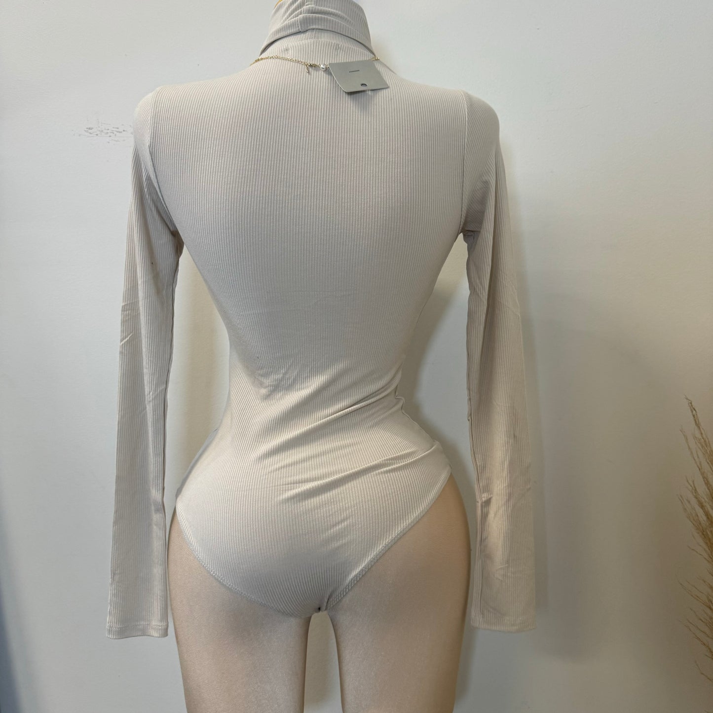 Long Sleeve Turtle Neck Bodysuit-Taupe