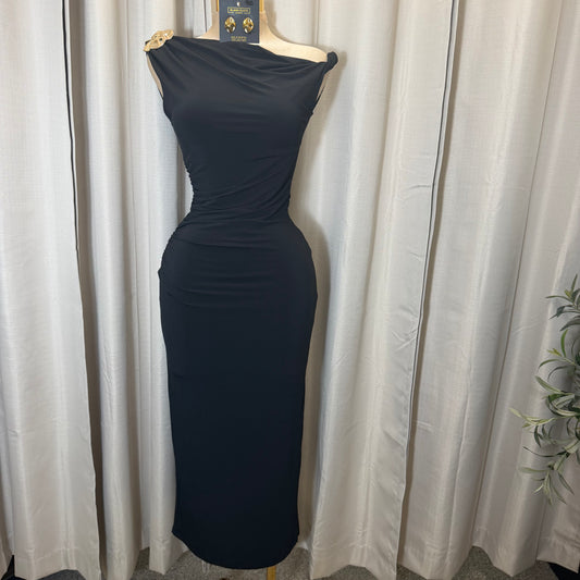 Asymmetric shoulder Gold Detail-Black