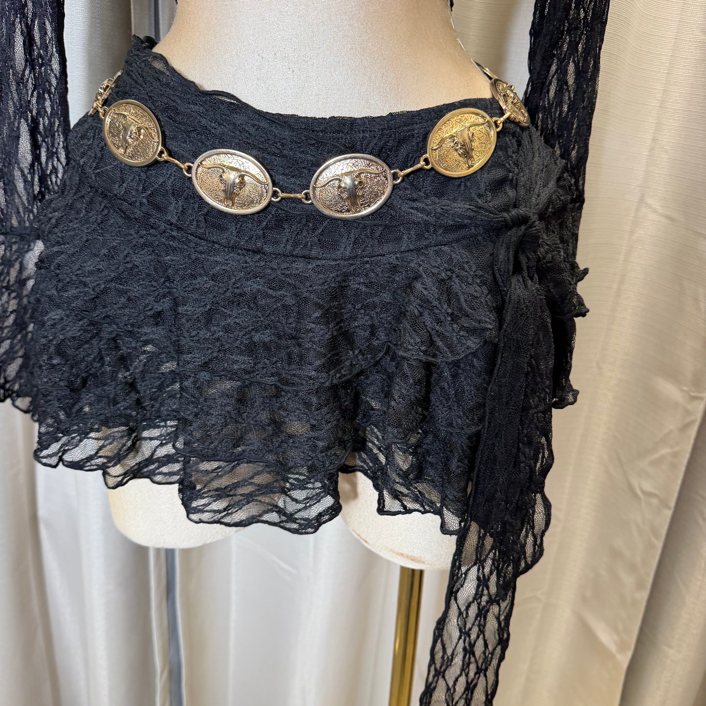 Long Sleeve Lace Skirt set-Black