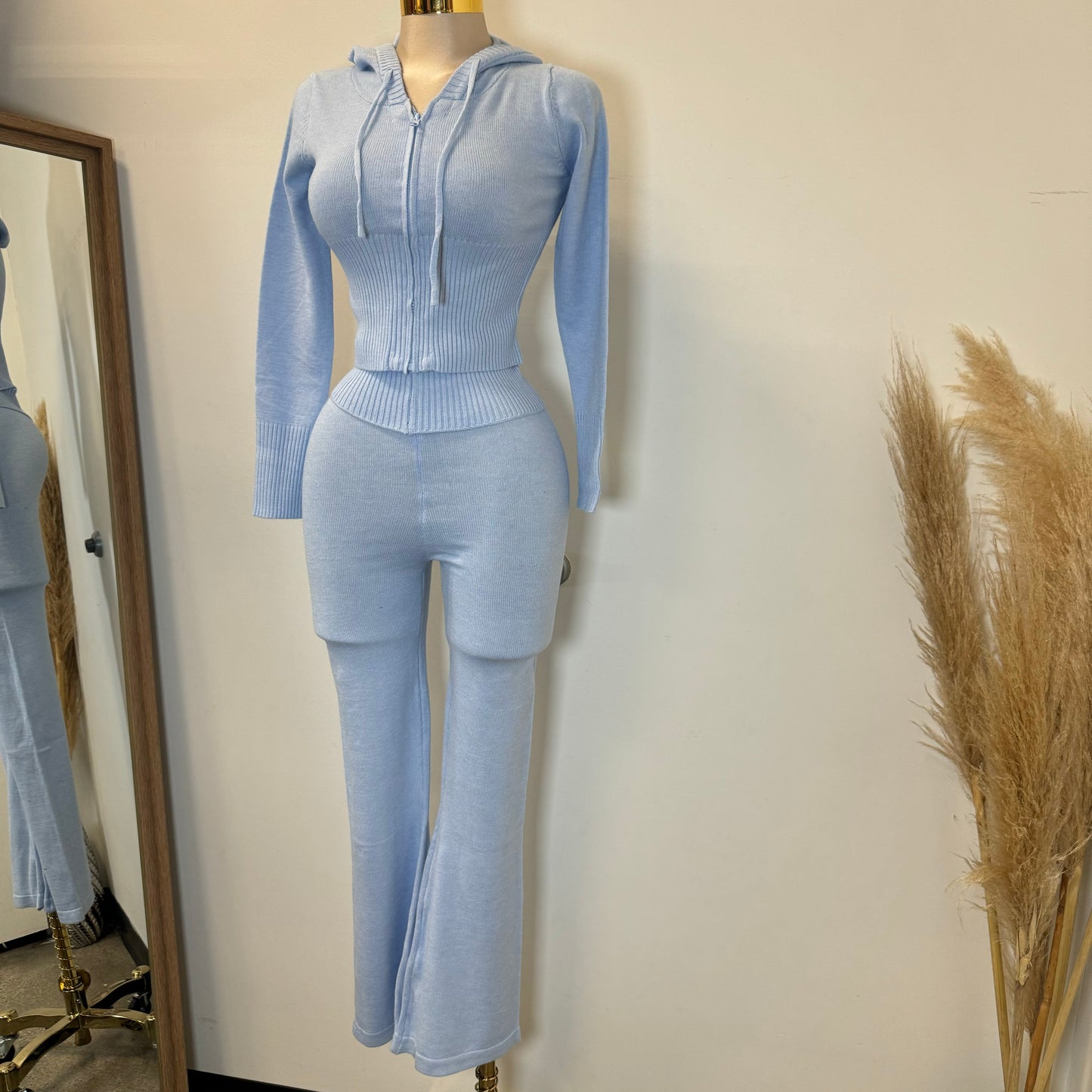 Y2K knitted Pant Set-Baby blue