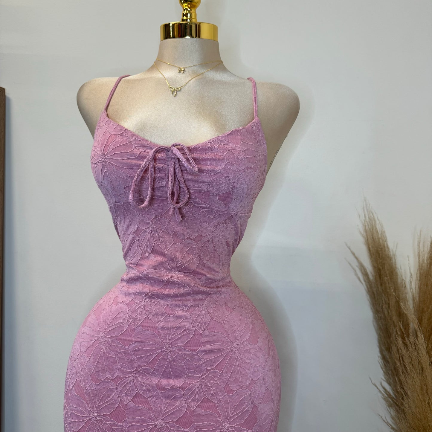 Tie Front Open Back Maxi Dress -Pink