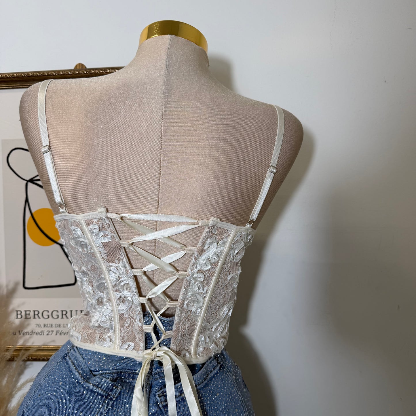 Lace Flower Wire Bra Corset-White