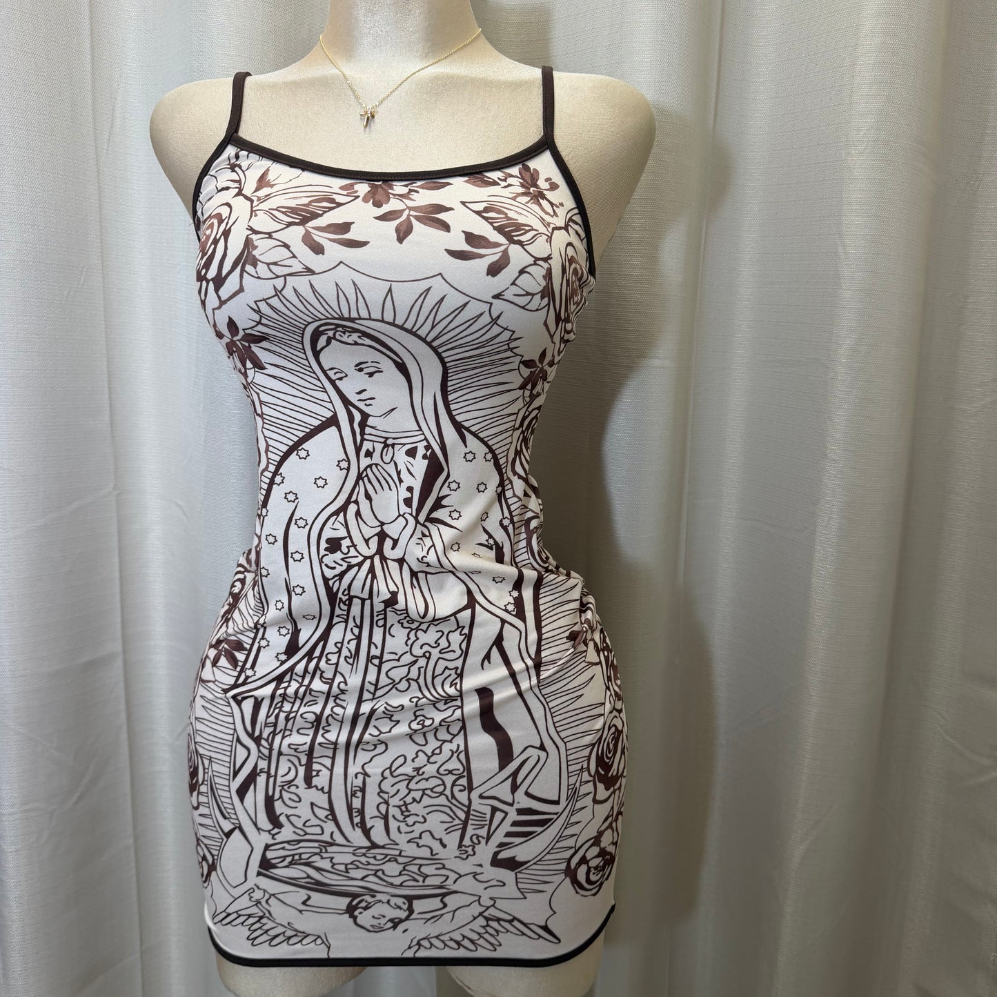 Maria Floral spaghetti Dress-brown/nude