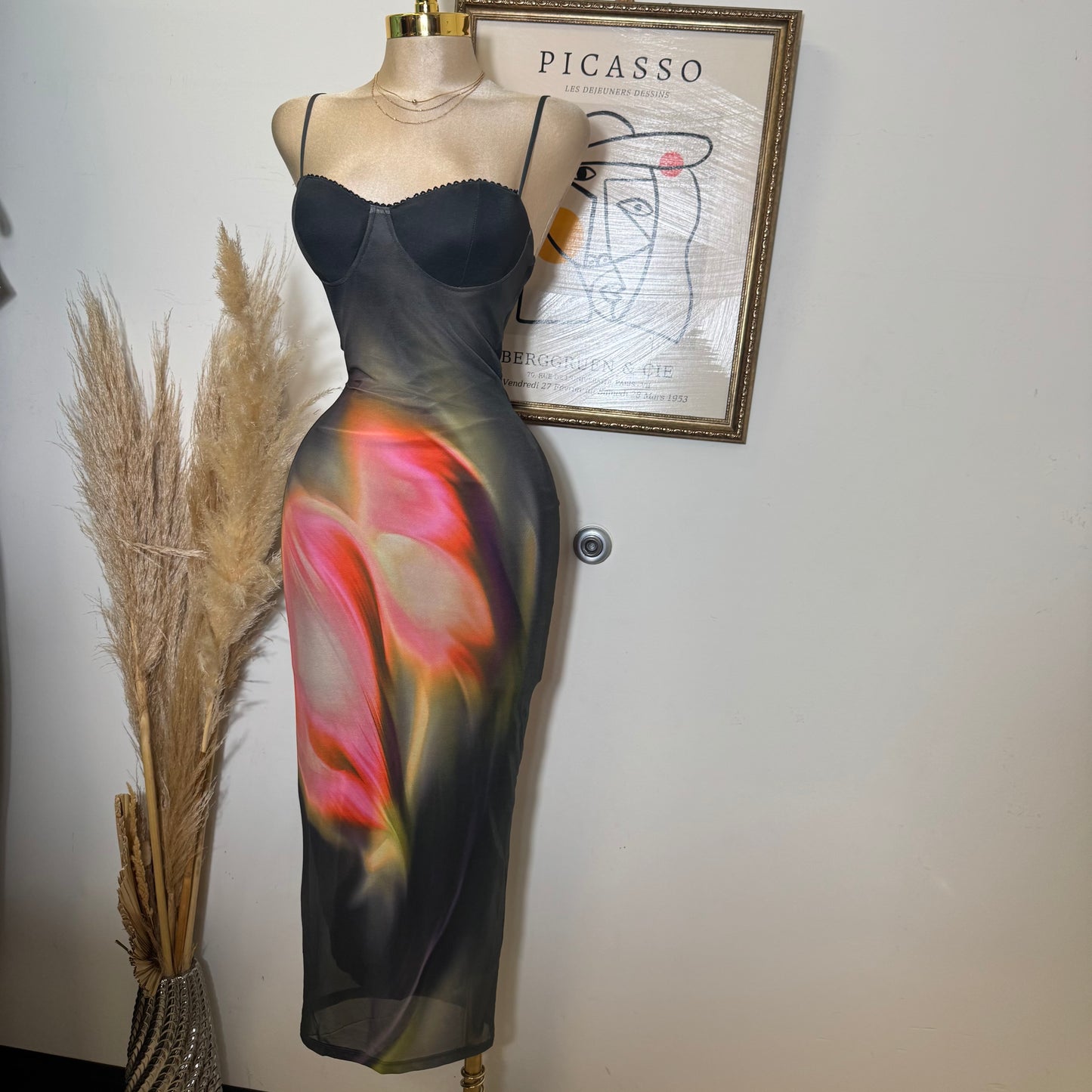 Multicolor Lace Trim Bodycon Midi Dress-Olive