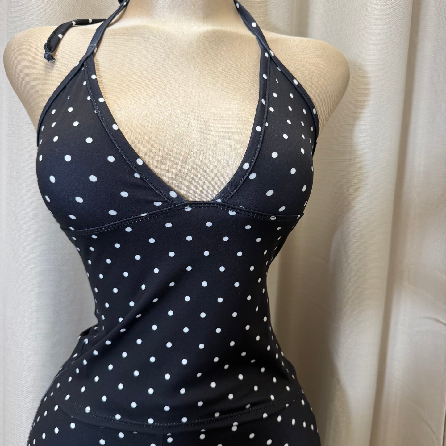 Halter Polkadot Capri Set-Black/White
